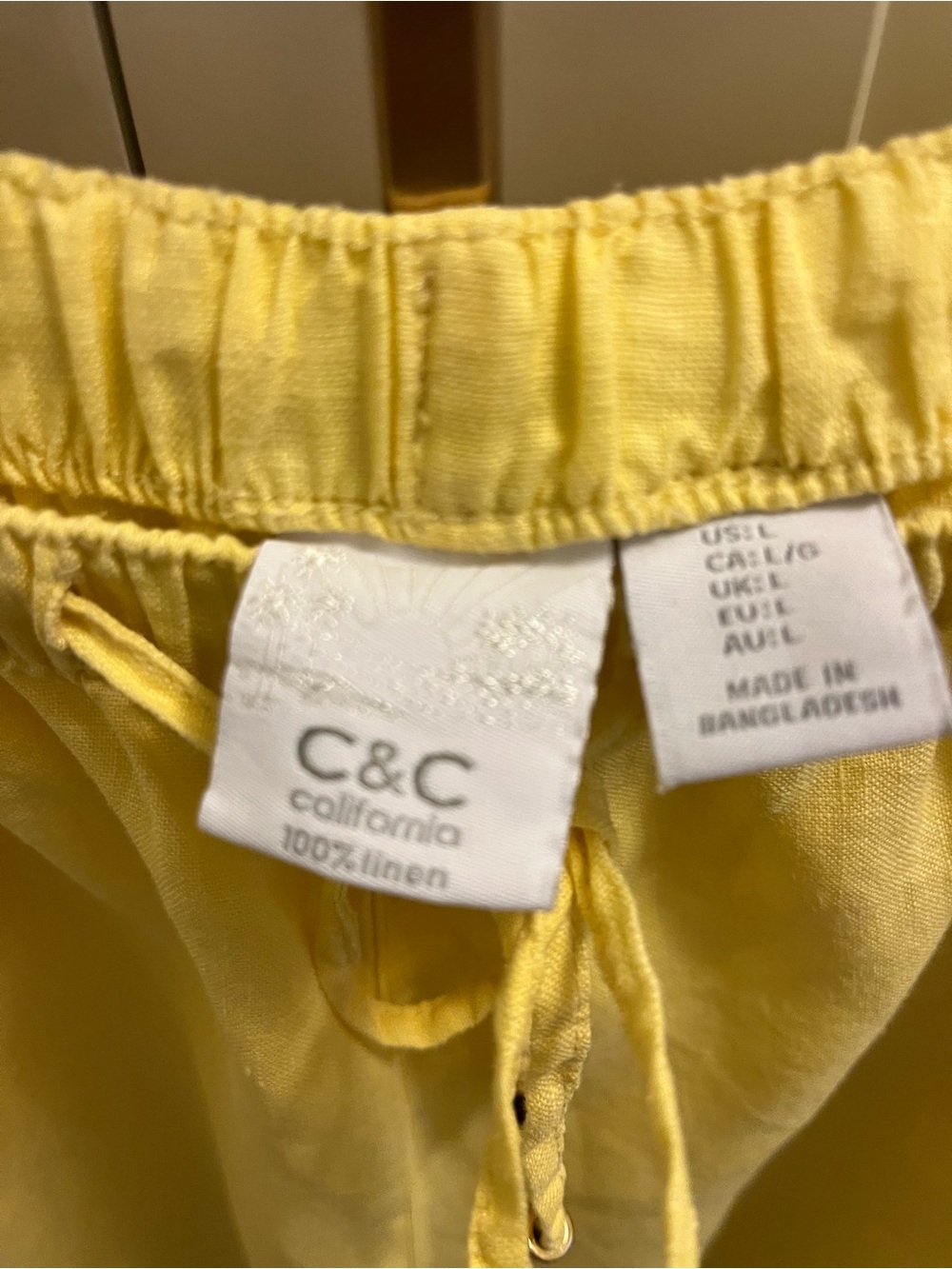 C&C California Sunlit Yellow Wide-Leg, linen, Drawstring Pants - Picture 4 of 4
